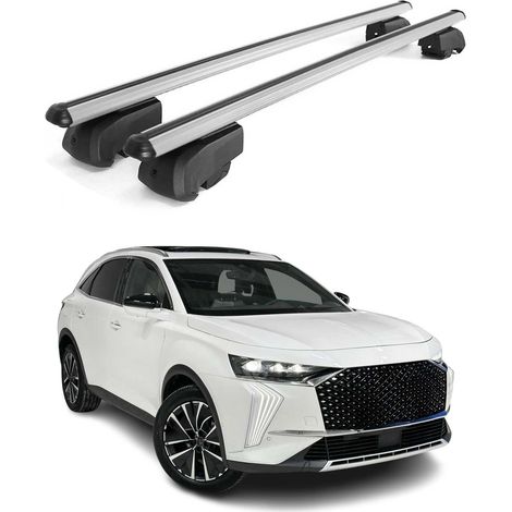 OMAC Barres de toit en aluminium pour DS 7 Crossback / DS 7 2017-2026 – City Crash – ISO/PAS 11154:2006 – Antivol inclus – Charge max 75 kg – 2 barres Argent (1/4)