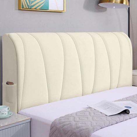 Housse de tête de lit 180/200, Protecteur Housse de tête de lit Anti-poussière en Tissu Velours Doux et Extensible, tête de lit épaississante Universelle pour tête de lit tapissée (Blanc, 180 (1/4)