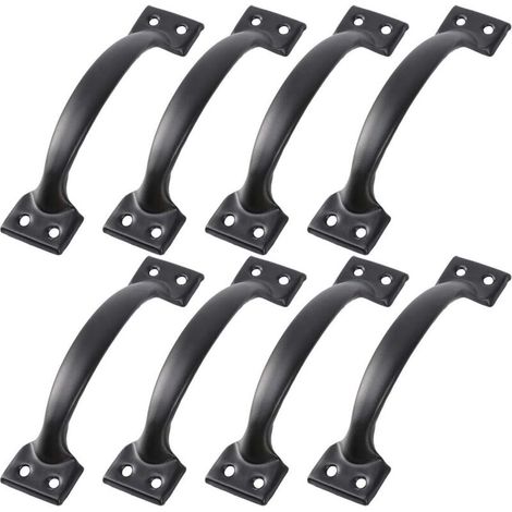 SABIR 8pcs poignées de Porte de Grange Noire Porte poignées pour clôtures en Bois poignée de Meuble Vintage pour armoires de Cuisine tiroir matériel de tiroir (Noir) (1/5)