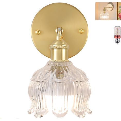 Applique murale avec ampoule, lampe de chevet vintage, applique murale pour miroir de salle de bain, applique murale fleur avec abat-jour en verre (1/5)