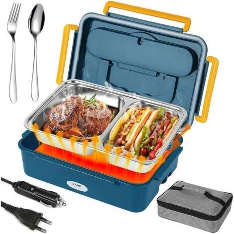 Lunch box chauffant 3 en 1 - Isotherme - Boîte repas gamelle chauffante - 1,2L - Isotherme électrique 220V 12V-24V - 25x18x8cm (LxPxH) (1/4)