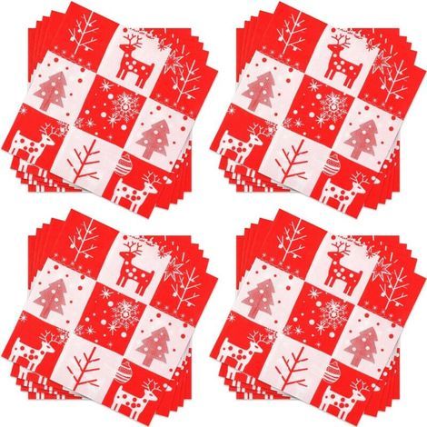 60Pièces Serviettes de Noël Jetables, Serviettes Cocktail Sapin de Noël et Renne De Noël Serviette de Table Papier Noel Serviettes Décoratives pour Fournitures de Fête de dîner de Noël, 33x33cm (1/5)