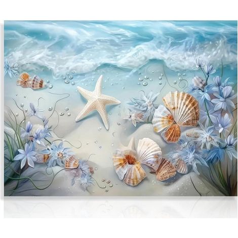 Ozean Wellen Leinwand Bild Muscheln Seestern Blumen Wandkunstdruck 30x40 cm (1/5)