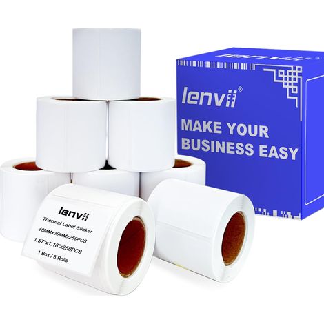 40 mm x 30 mm Thermal Labels, 1.57 x 1.18 Inch Labels Sticker, Water/Oil/Friction Resistant for Portable and Office Label Printers (1 Roll 250 Pieces/8 Rolls) (1/5)