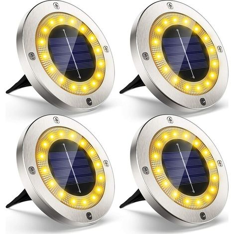 150 Lumen warmweiße LED-Solar-Außenstrahler – 4er-Pack – IP65 wasserdicht, Edelstahl – 8–12 Stunden Akkulaufzeit (1/5)