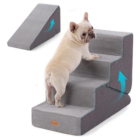 Dog Stairs Steps Sponge Ladder Dog Stairs Non-Slip Sofa Bed Grey-M