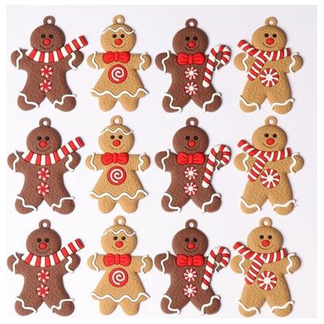 Gingerbread man Christmas decorations, set of 12, made of PVC, for Christmas tree.