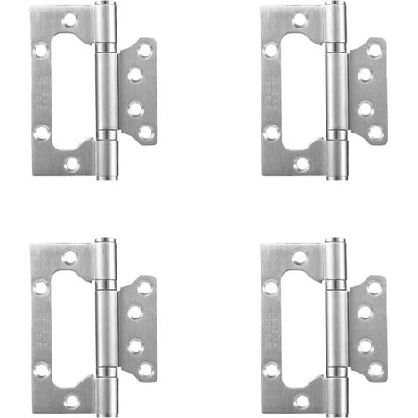 Lot de 4 paumelles charnière à feuillure Inox brossé 100x75x3mm, sans fraisage adapté aux portes intérieures en bois (1/5)