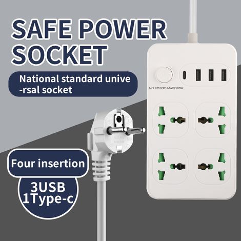 Steckdosenleiste mit USB- und USB-C-Anschlüssen, ideal für Zuhause und Büro, Verlängerungskabel mit runden Löchern, weißes Modell 2