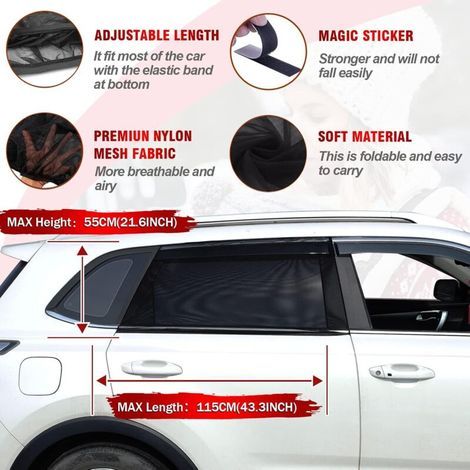 Pare-Soleil Voiture Bébé,2 Pièces Chaussette Voiture Soleil par,Bloquer Les Rayons UV,par Protege Soleil Voiture Arrière Enfants et Animaux (Noir) (XL) (1/3)