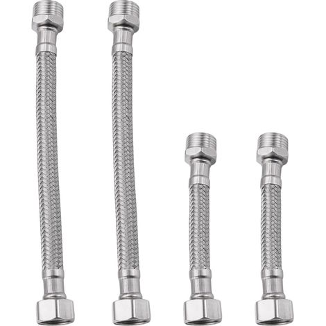 Manguera flexible de 3/8", 4 piezas, 20 cm/10 cm, mangueras de conexión flexibles para grifos, manguera de grifo reforzada, extensión de manguera flexible con trenzado de acero inoxidable, extensión d (1/5)