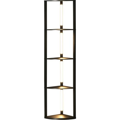 Lampadaire d'angle noir 4 étagères, lampe sur pied salon avec variateur LED, 41x29.5x163.5cm, luminaire design moderne (1/5)