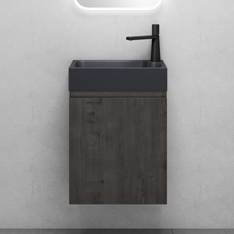 Mai & Mai Ensemble de Meuble de Salle de Bain Meuble sous Lavabo Suspendu Gris-brun 46x26x63cm avec Vasque Anthracite Mat PS02 (1/5)