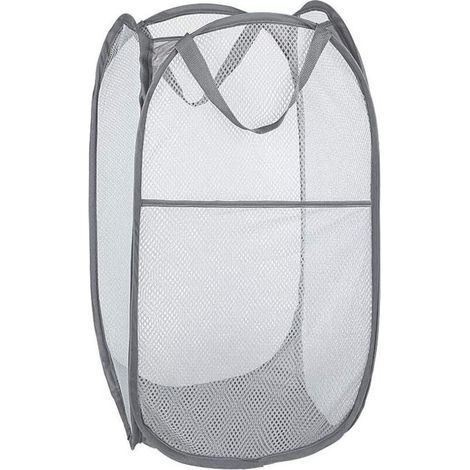 Panier à linge pliable en maille popup – gris, avec poignée renforcée et design compact pour rangement facile (1/4)