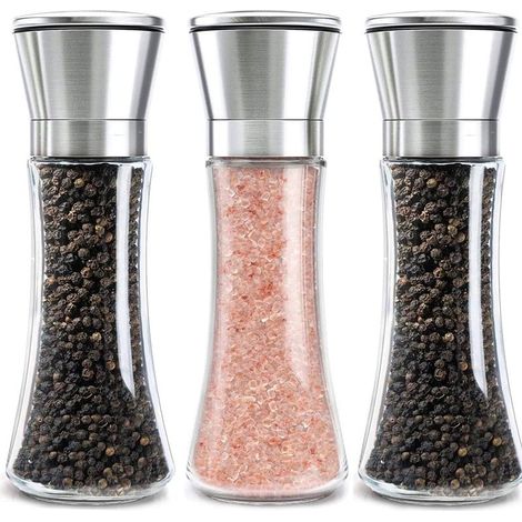 3 Pièces Ensemble de Moulins à Sel et Poivre en Acier Inoxydable, Poivre en Céramique de Qualité Supérieure avec Grosseur Réglable Moulin a Sel Poivrier Manuel pour la maison ou la cuisine, 200ML