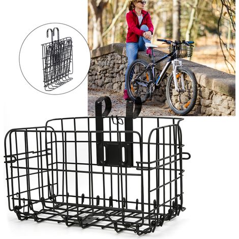 Panier avant pliable pour VTT en fer noir résistant, sac arrière pliable à suspendre, accessoire de vélo, noir épais et résistant, 1300 g (1/5)