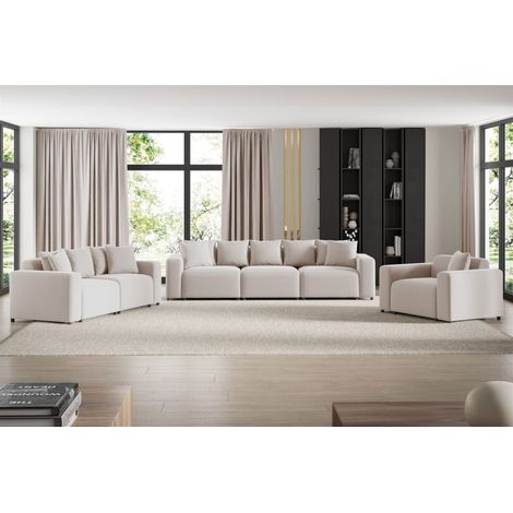 Sofaset Designersofas MEGAN 3-2-1 in Stoff Salvador Hellbeige (1/4)