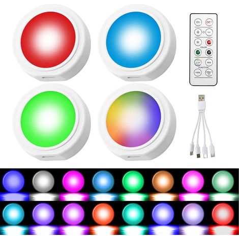 Éclairage d'Ambiance LED Intérieur Voiture,Kit de 4 Lampes Sans Fil avec Télécommande,16 Couleurs RGB,Rechargeable USB,Magnétique pour Plancher Habitacle Décoration Auto (1/5)