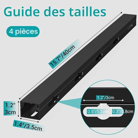 Goulotte Passe Cable, Cache Cable, Kit de Cable Conduit pour Un Ordinateur, Un Bureau de Jeu, Un Réseau, Une Télévision, Un Cordon (3.5x3x40cm Noir) (1/4)