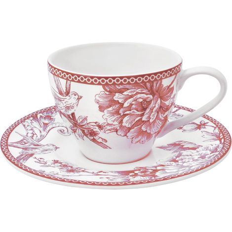 4 x tasses Primerose avec soucoupe - 240ml - Porcelaine- H&H