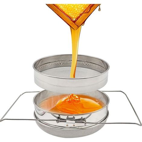 Honey Strainer, Stainless Steel Double Honey Strainer Strainer Honey Strainer with Adjustable Handle for Beekeeping Apiary (1/5)