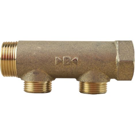 Ibp Bänninger – Collecteur pour plancher chauffant 1" mâle femelle – 2 départs 3/4" – Entraxe 50mm – Laiton CW 617 N pour sanitaire et chauffage