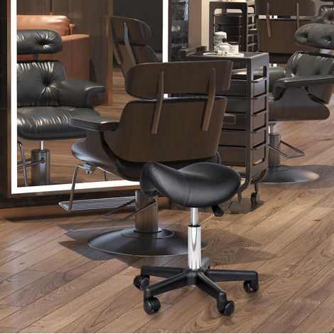 Tabouret selle 35x38x55 cm en simili cuir noir, réglable à roulettes pour salon – MEUBLIV (1/5)