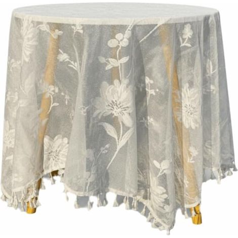 Nappe carrée en dentelle brodée rustique vintage pour mariage, fête, banquet, décoration d'intérieur (blanc) (1/5)