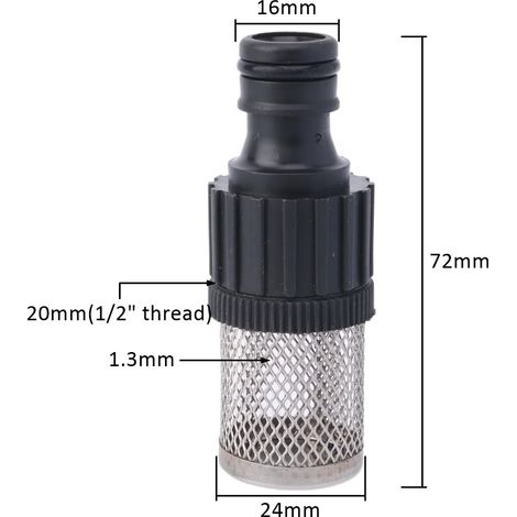 (A1) Raccord rapide de 16 mm pour tuyau d'arrosage avec filtre intégré, compatible avec les systèmes d'arrosage automatiques et les pompes à eau. (1/5)