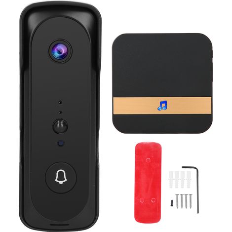 Sonnette vidéo WiFi sans fil, vision nocturne, audio bidirectionnel, surveillance mobile, stockage cloud, compatible TUYA, sécurité domestique 100-240V, prise UK noire. (1/5)