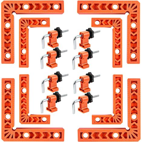 Morsetto a 90 gradi, squadre di posizionamento, morsetto ad angolo retto (7,6 cm x 10,2 cm) con 8 clip, morsetti angolari, strumento per la lavorazione del legno per foto, cornici, armadi, scatole (1/5)