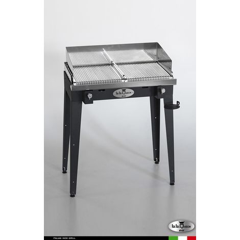 Grill 8.4 Inox Piastra ondulata - Grigio antracite - Senza portapiatti - Con paraschizzi - Senza kit mensola e ruote - barbecue, griglia, giardino, carne, a gas, acciaio made in Italy