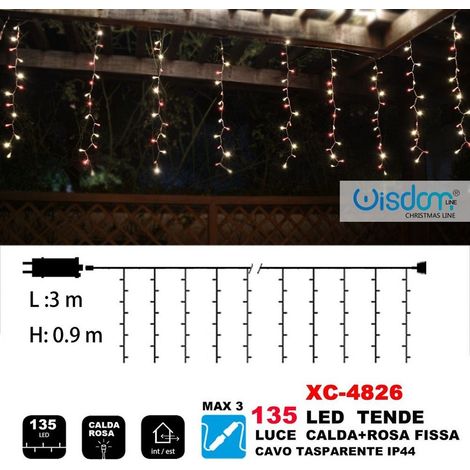 TRADE SHOP - Tenda Luminosa Natalizia 135led Luce Calda + Rosa Fissa Cavo Trasparente Xc-4826 -