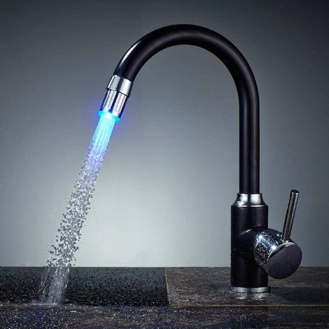 LED noir peinture en aérosol robinet mitigeur monotrou évier de cuisine lavabo robinet d'eau chaude et froide peut être tourné 8001-A6 noir (1/5)