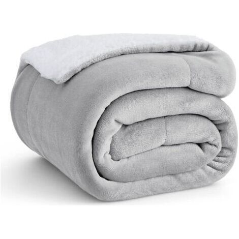 Couverture polaire Sherpa pour canapé - Couverture épaisse et chaude pour l'hiver, couverture en peluche douce et duveteuse pour toutes les saisons, gris clair, 50 x 60 pouces