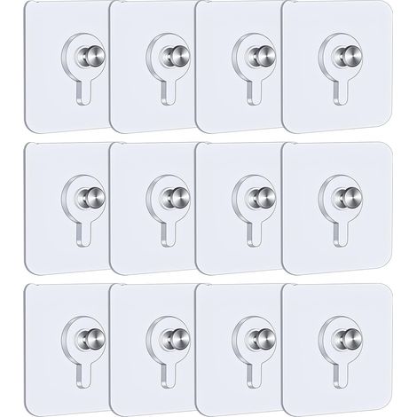 CCYKXA 12 Pcs Crochet Cadre Mural Adhésif, 5.5 x 5.5 cm Crochet Tableau sans Percer avec Vis Détachables, Crochet Adhésif Transparent pour Cadres Photo Affiches Tableaux