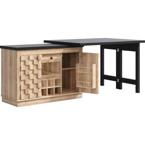 Isola cucina girevole 120-197 cm con ante patchwork, portabottiglie e cassetti (1/5)