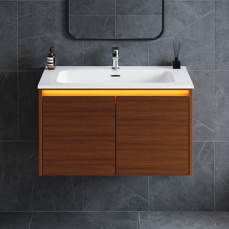 SONNI freistehender Waschtisch mit Waschbecken, sensorgesteuerter LED-Beleuchtung, Doppeltüren mit Druckknopfbedienung, 790 × 495 × 450 mm (1/5)