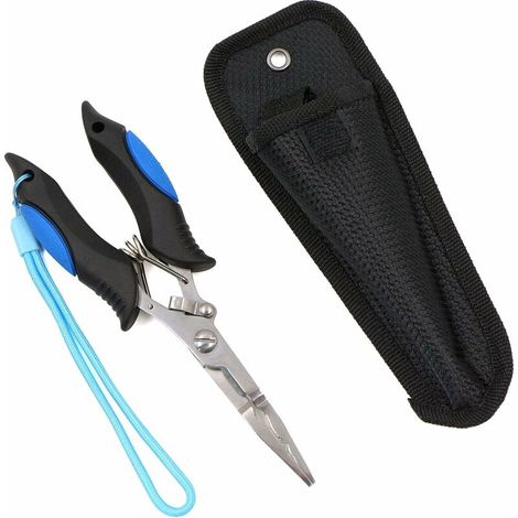 Pince à pêche multifonctions résistant à l'eau de mer outils de pêche en acier inoxydable avec lanière ciseaux de pêche pince à ligne de coupe crochet dissolvant outil d'attirail poignée en cao