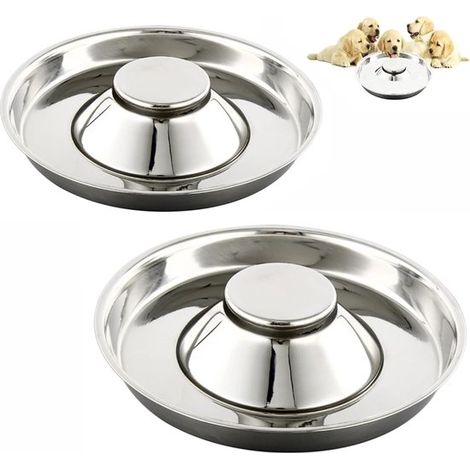 Comedero/bol de acero inoxidable de alimentación lenta para cachorros, para que varios cachorros coman, beban y contengan agua, 22 x 6,4 cm (1/5)