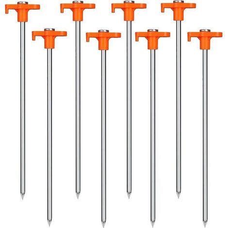 Lot de 8 piquets de tente à visser avec filetage pour camping et extérieur - Piquets d'ancrage en acier pour tentes, bâches, auvents, camping, jardins (1/5)