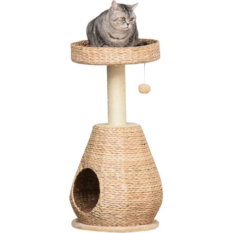 Arbre à chat avec niche pliable jaune pour salon chat, griffoir, mobilier chaton niche, balle jeu, sisal, peluche douce, hauteur 82,5 (1/5)