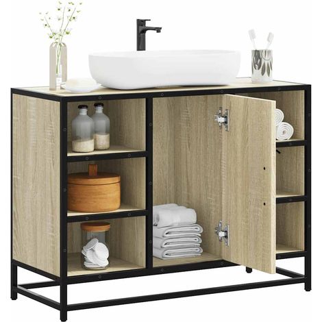 Mueble de lavabo para baño roble Sonoma 80x33x60 cm madera de ingeniería vidaXL (1/5)