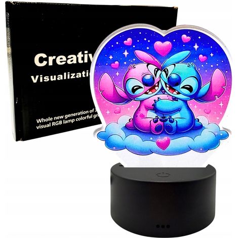 Lampada da scrivania notturna Stitch e Angel Lilo per bambini, 3D LED, regalo con telecomando