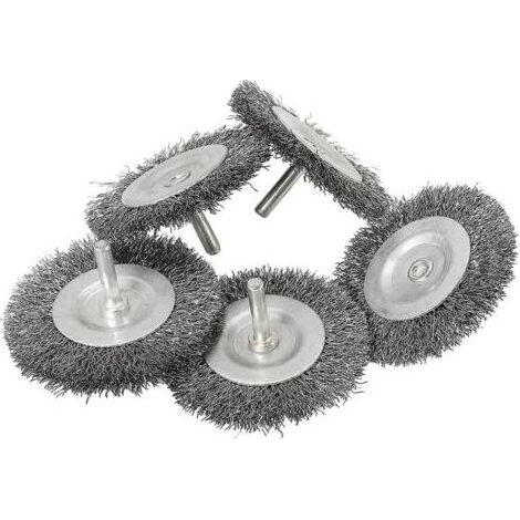 Lot de 5 brosses à disques fines en fil d'acier Ø 75 mm pour métal et pierre, brosse métallique pour perceuse avec tige de 6 mm, pour dérouiller, décaper, raper et nettoyer (1/4)