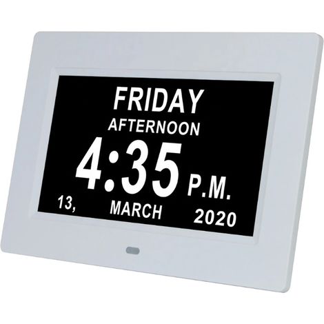 [MAI USATO]Orologio digitale a LED da 7 pollici con calendario, data, giorno e ora, orologio non abbreviato, oscuramento automatico, 8 lingue, display HD, promemoria per anziani e bambini affetti da A (1/5)