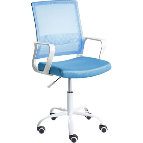 Office Chair Blue Mesh Fabric Upholstery Adjustable Height Swivel Desk Computer Home Office EASE