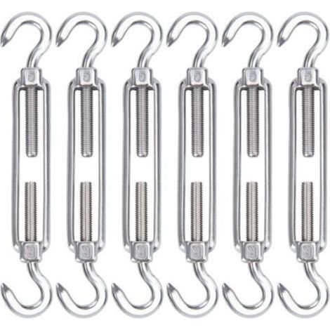Tensor de cable UlisemM5 de acero inoxidable, juego de 6 tensores y ganchos, tensor y gancho ajustables de alta resistencia para cuerdas, cables, tendederos y cercas para montaje de parapente.