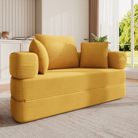 Canapé-lit pliant multifonctionnel autoportant – Lit ovale 173 x 176 cm avec coussins, canapé modulable en velours côtelé, idéal salon/appartement/chambre (1/4)
