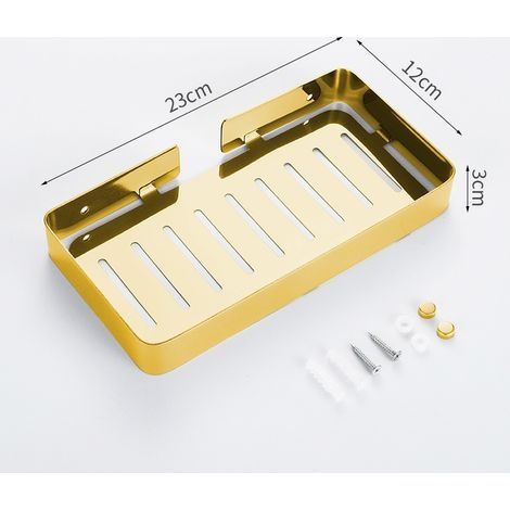 Étagère de Salle de Bain Mural en Acier Inoxydable avec Porte et Support de Drain - Panier de Rangement Organisateur pour Salle de Bain (Or) (1/5)